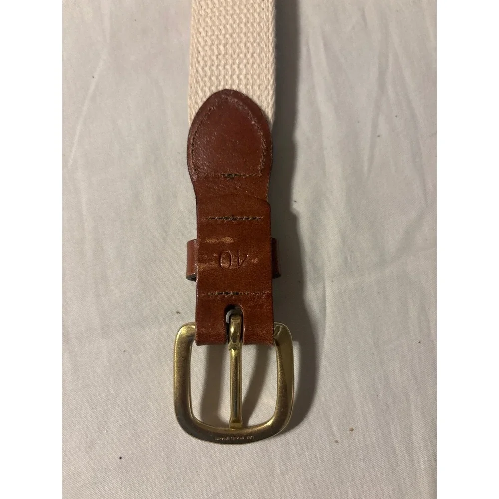Leather Man Ltd Nautical Flag Belt Mens 40 Navy Blue Cream Leather Good Preppy